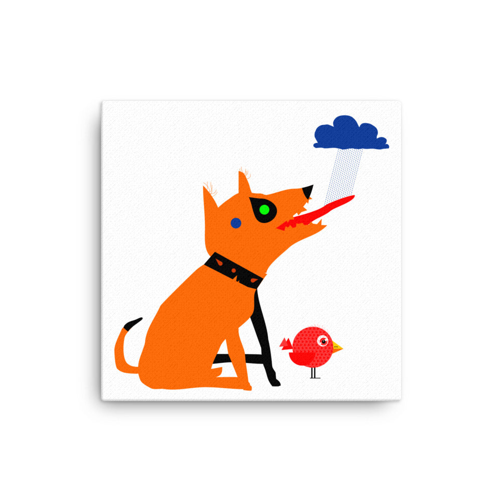 Dog drinking rain Canvas