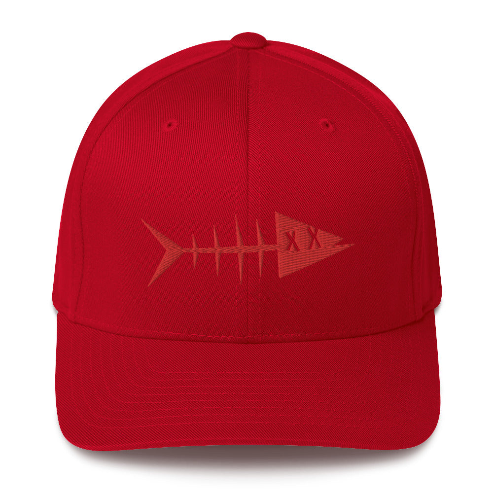 Clishirt© 3D Puff Embroidered Red Fish Structured Twill Cap