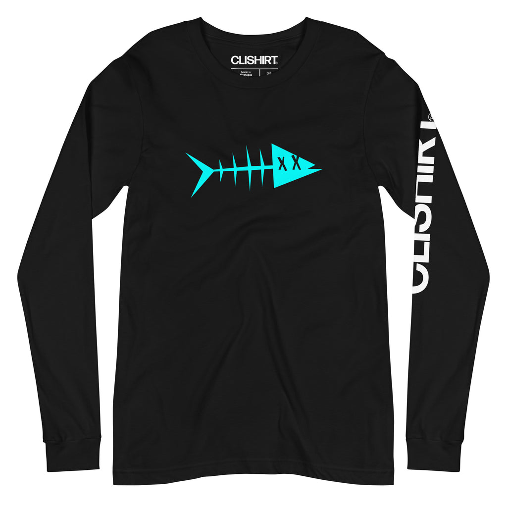 Clishirt© Cyan Fish Unisex Black Long Sleeve Tee