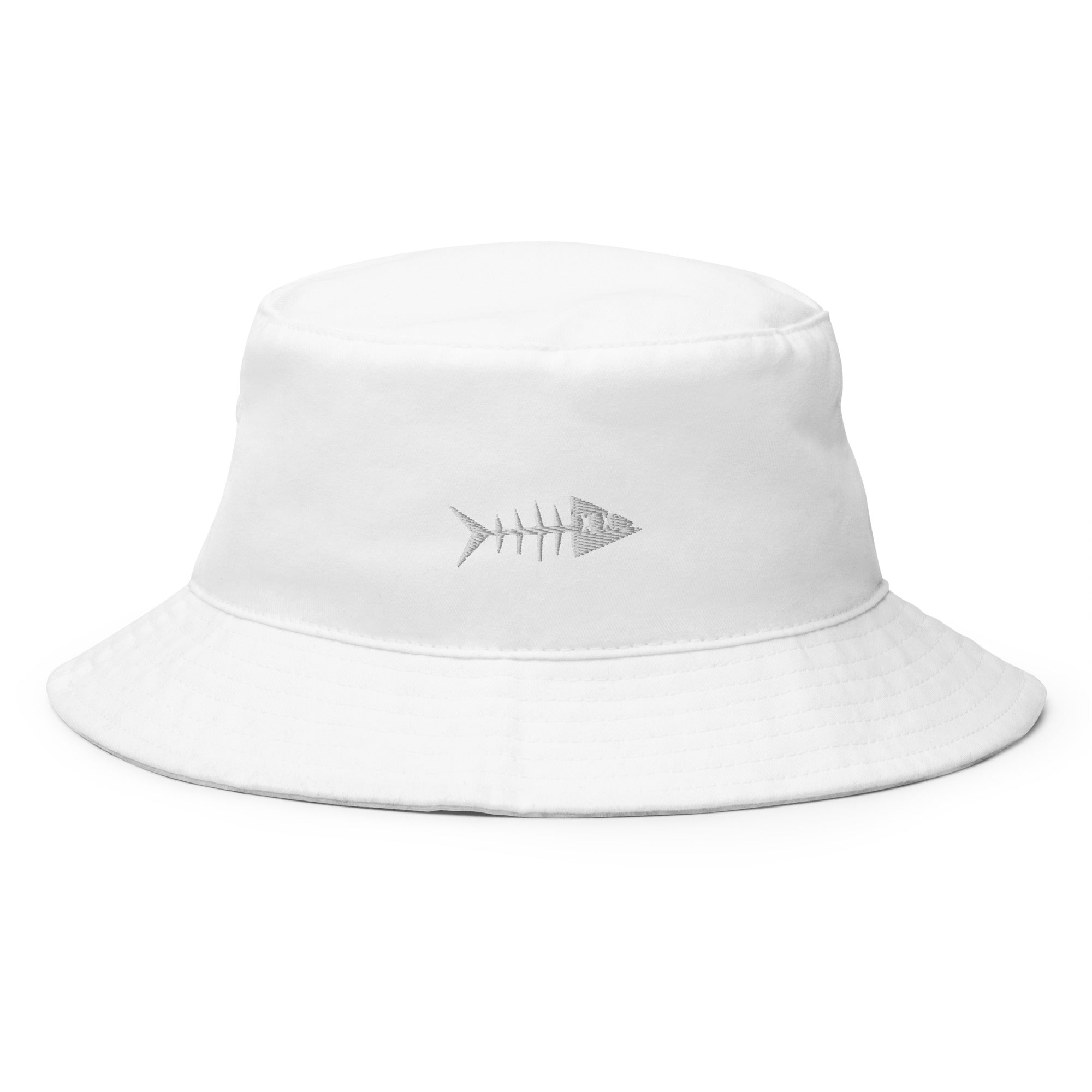 Clishirt© Embroidered White Fish Bucket Hat