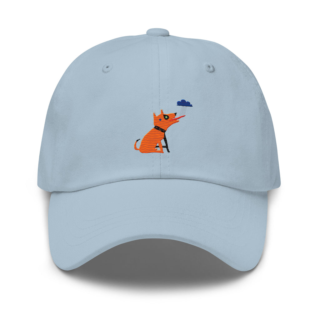 Clishirt© Multi Color Embroidered Dog Drinking Rain Illustration Dad hat