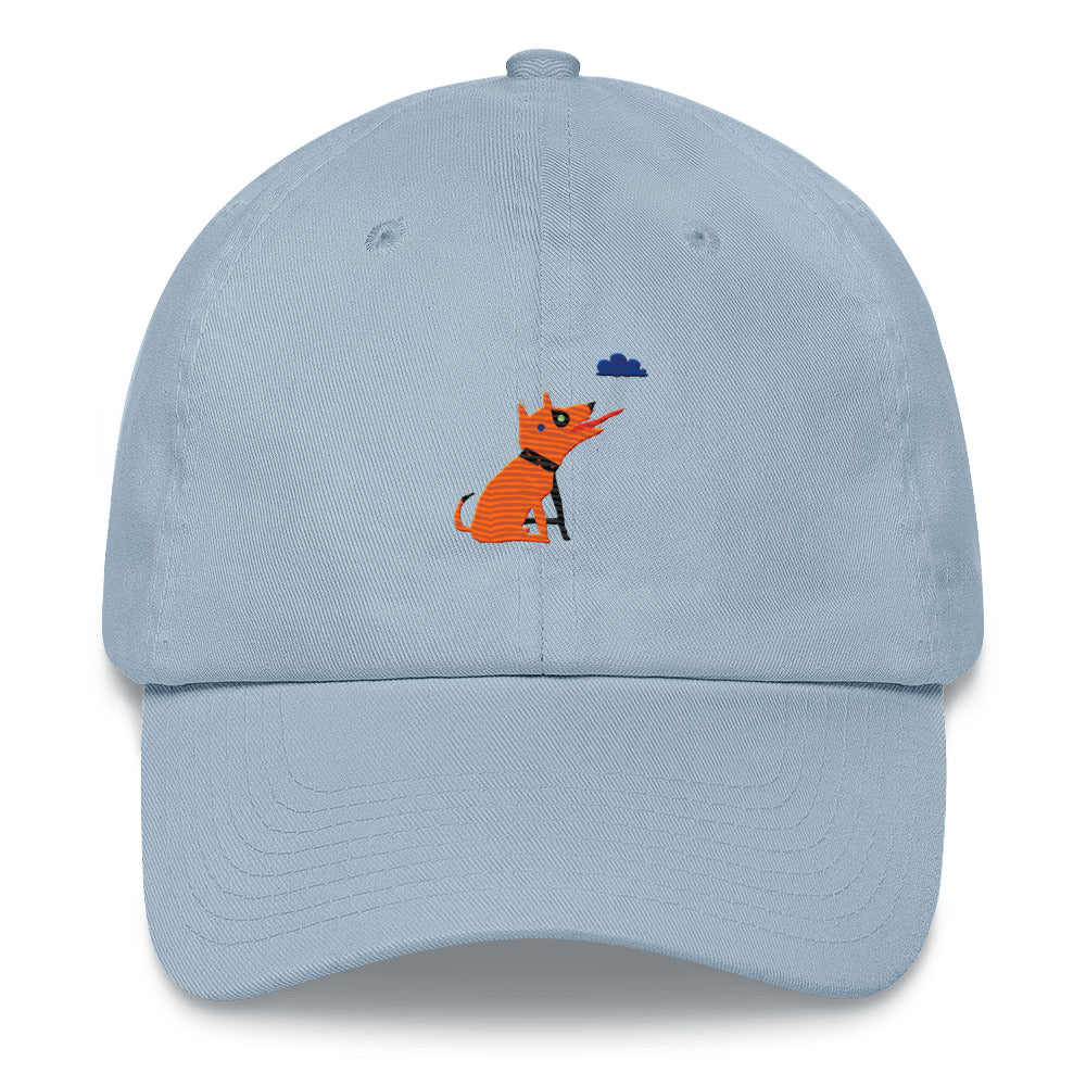 Clishirt© Multi Color Embroidered Dog Drinking Rain Illustration Dad hat