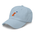 Clishirt© Multi Color Embroidered Dog Drinking Rain Illustration Dad hat