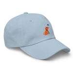 Clishirt© Multi Color Embroidered Dog Drinking Rain Illustration Dad hat