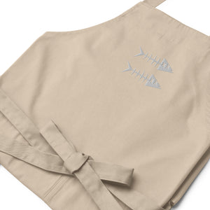 Clishirt© Embroidered White Fish Organic cotton apron