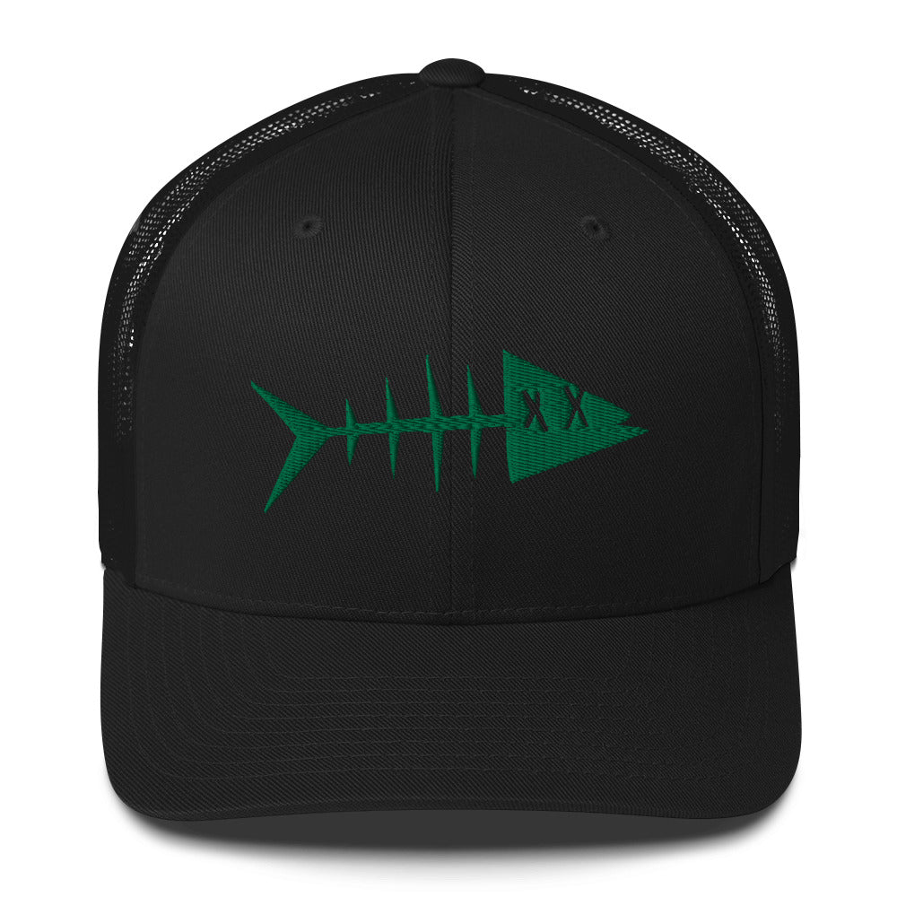 Clishirt© 3D Puff Embroidered Green Fish Trucker Cap