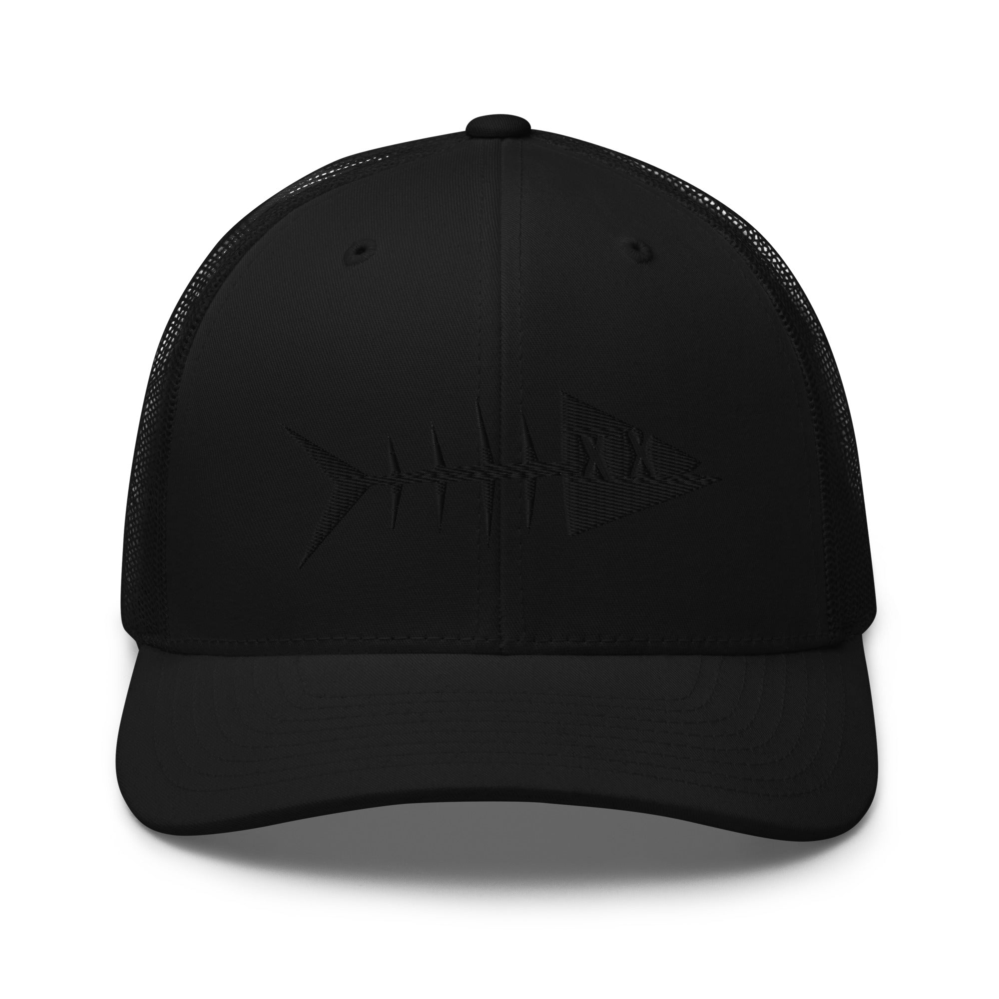 Clishirt© 3D Puff Embroidered Black Fish on Black Trucker Cap