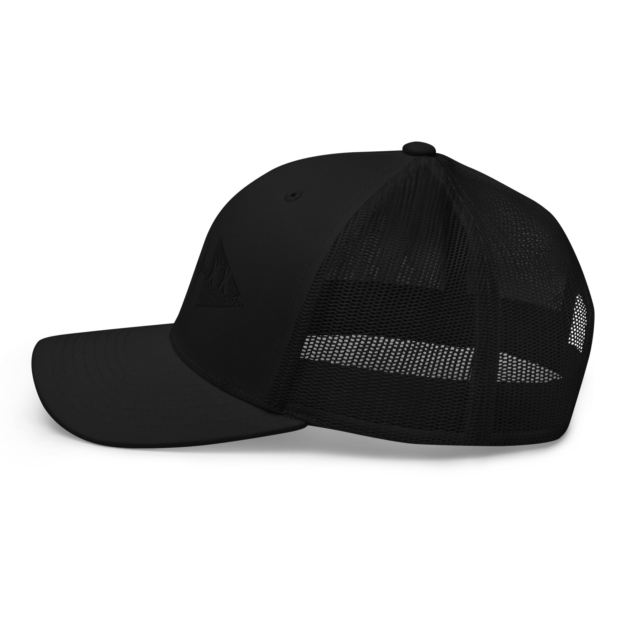 Clishirt© 3D Puff Embroidered Black Fish on Black Trucker Cap