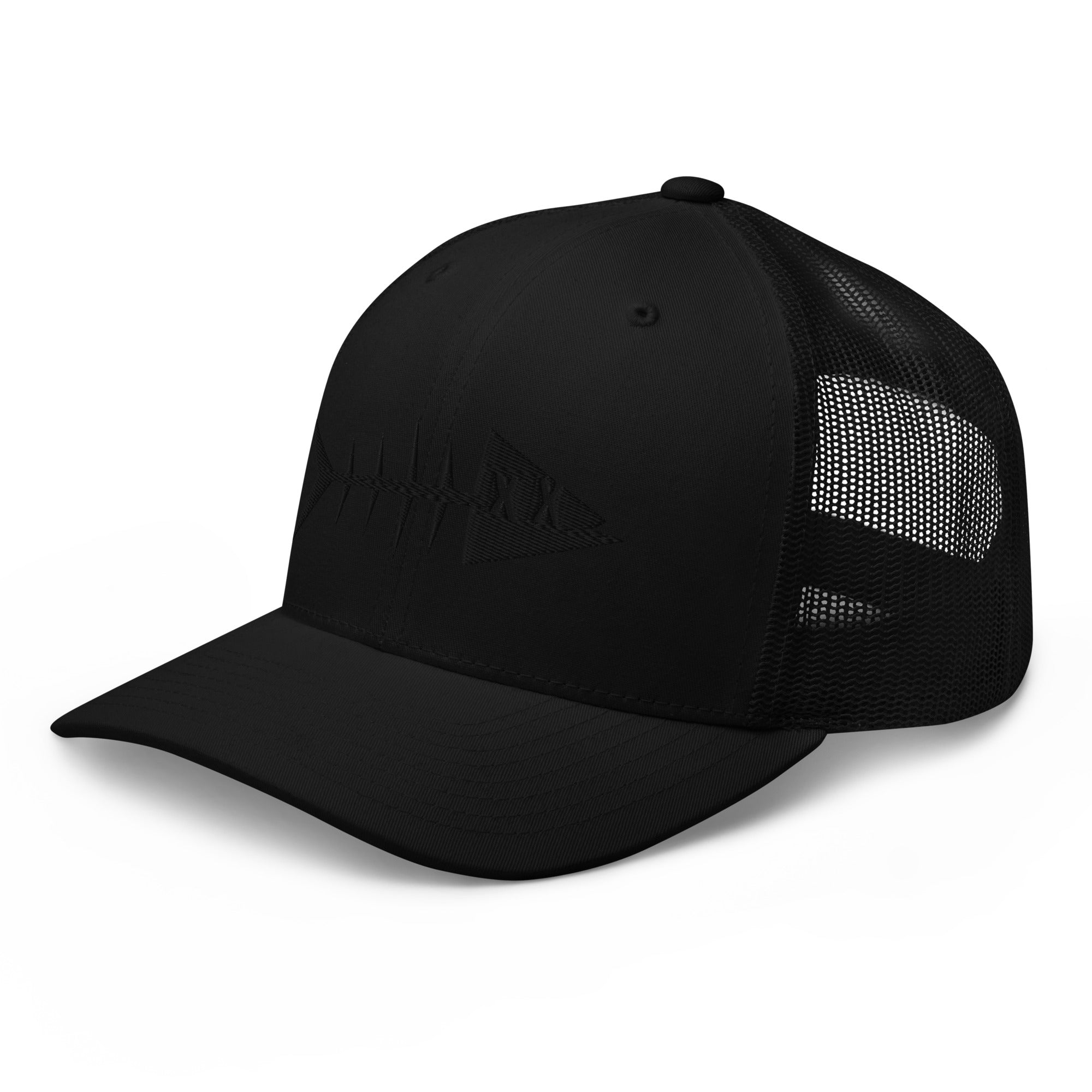 Clishirt© 3D Puff Embroidered Black Fish on Black Trucker Cap