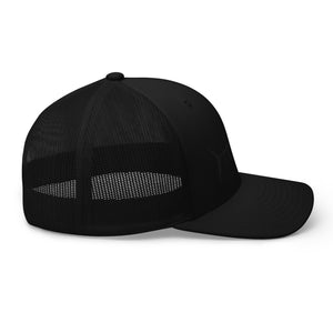 Clishirt© 3D Puff Embroidered Black Fish on Black Trucker Cap