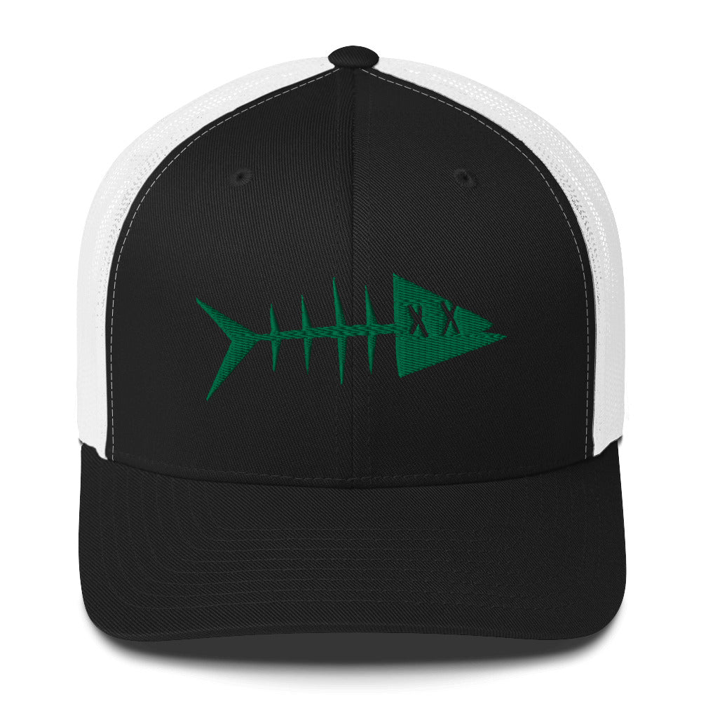 Clishirt© 3D Puff Embroidered Green Fish Trucker Cap