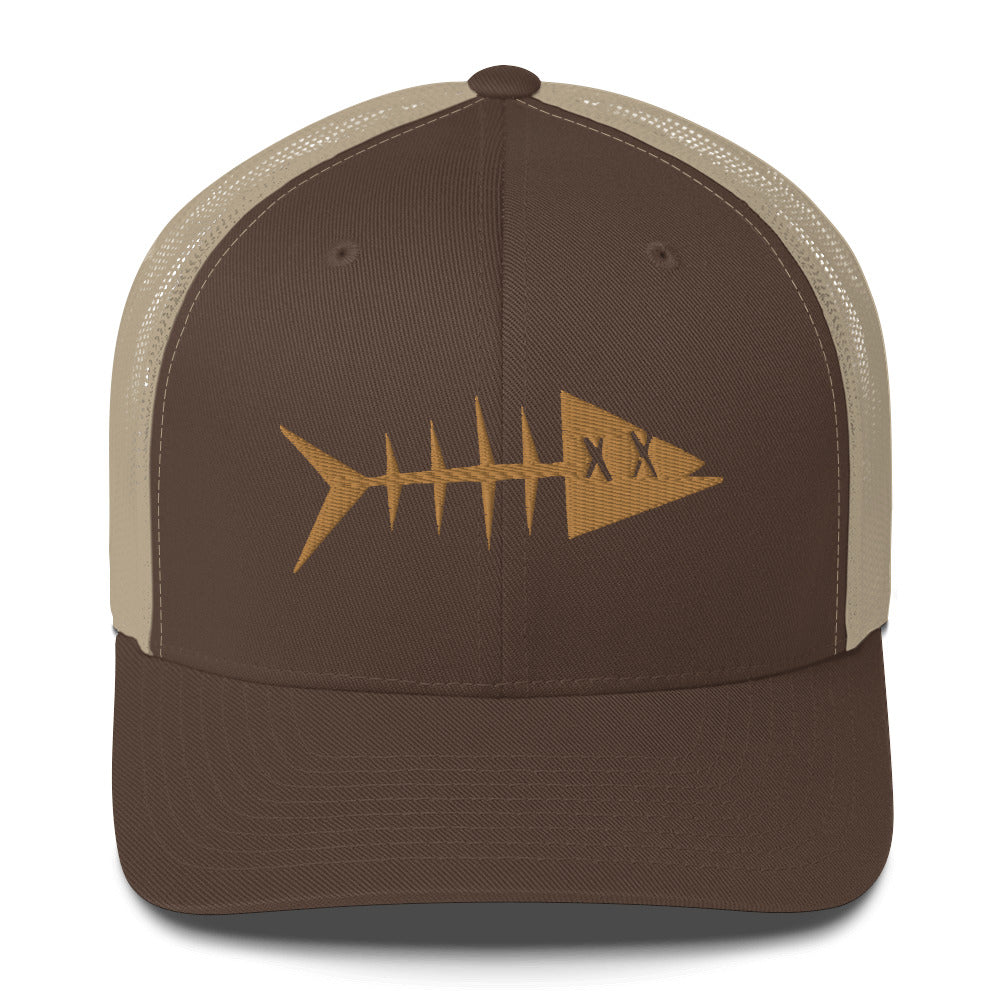Clishirt© 3D Puff Embroidered Old Gold Fish Trucker Cap