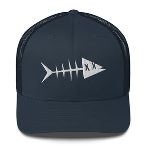 Clishirt© 3D Puff Embroidered White Fish Navy Trucker Cap