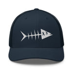 Clishirt© 3D Puff Embroidered White Fish Navy Trucker Cap