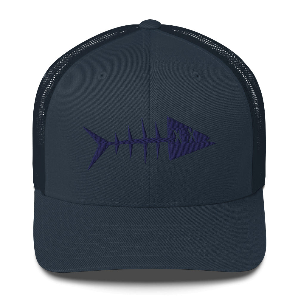 Clishirt© 3D Puff Embroidered Navy Fish on Navy Trucker Cap