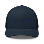 Clishirt© 3D Puff Embroidered Navy Fish on Navy Trucker Cap