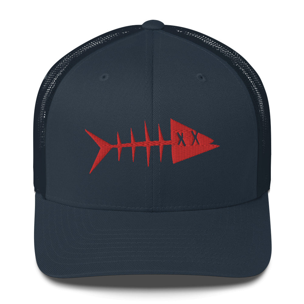 Clishirt© 3D Puff Embroidered Red  Fish Trucker Cap