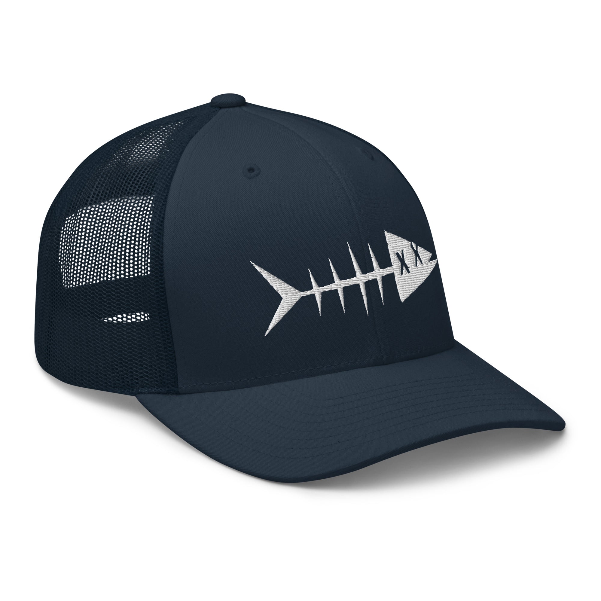 Clishirt© 3D Puff Embroidered White Fish Navy Trucker Cap