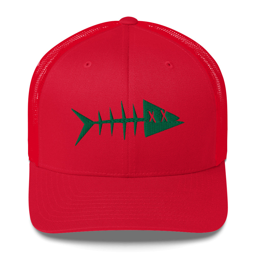 Clishirt© 3D Puff Embroidered Green Fish Trucker Cap