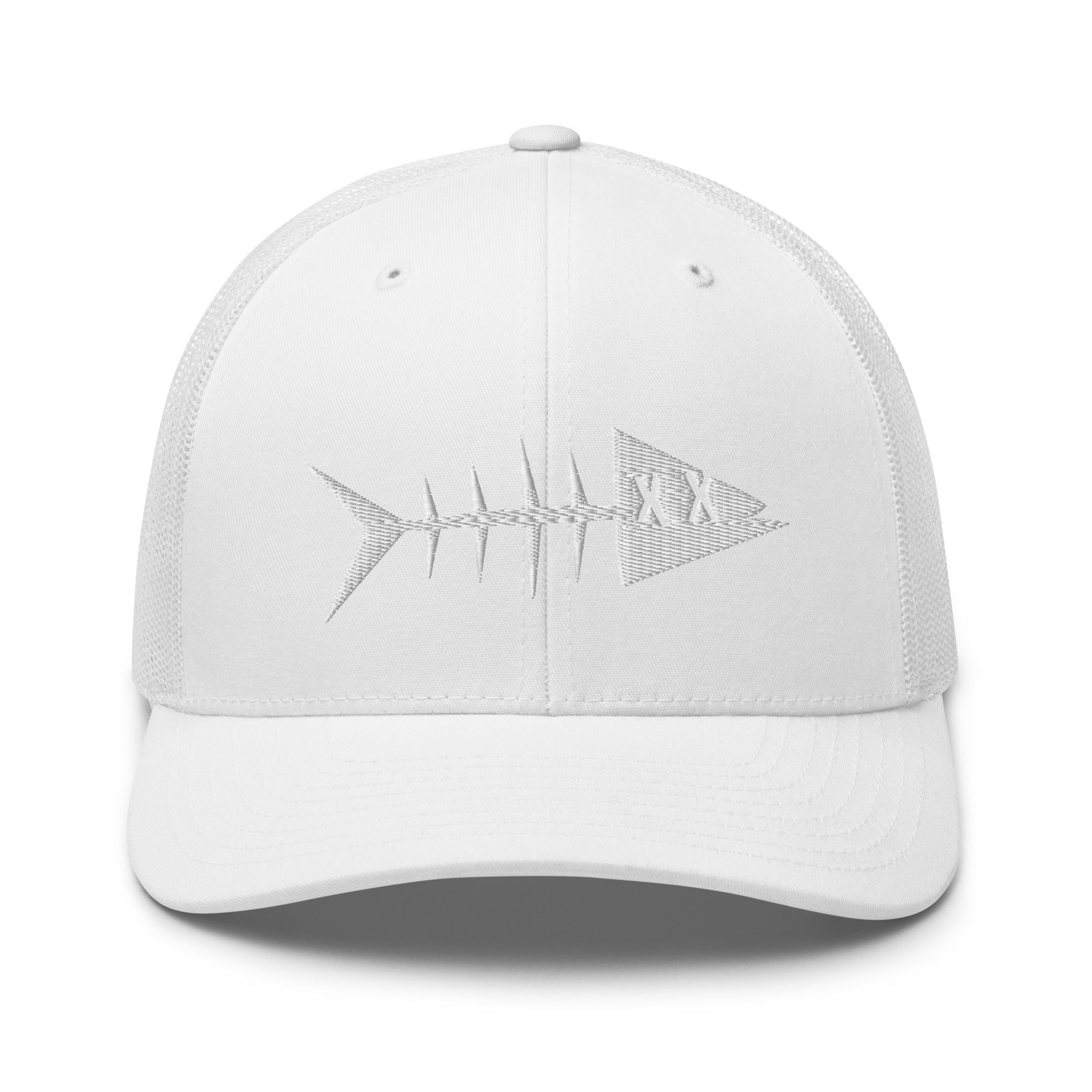 Clishirt© 3D Puff Embroidered White Fish Trucker Cap