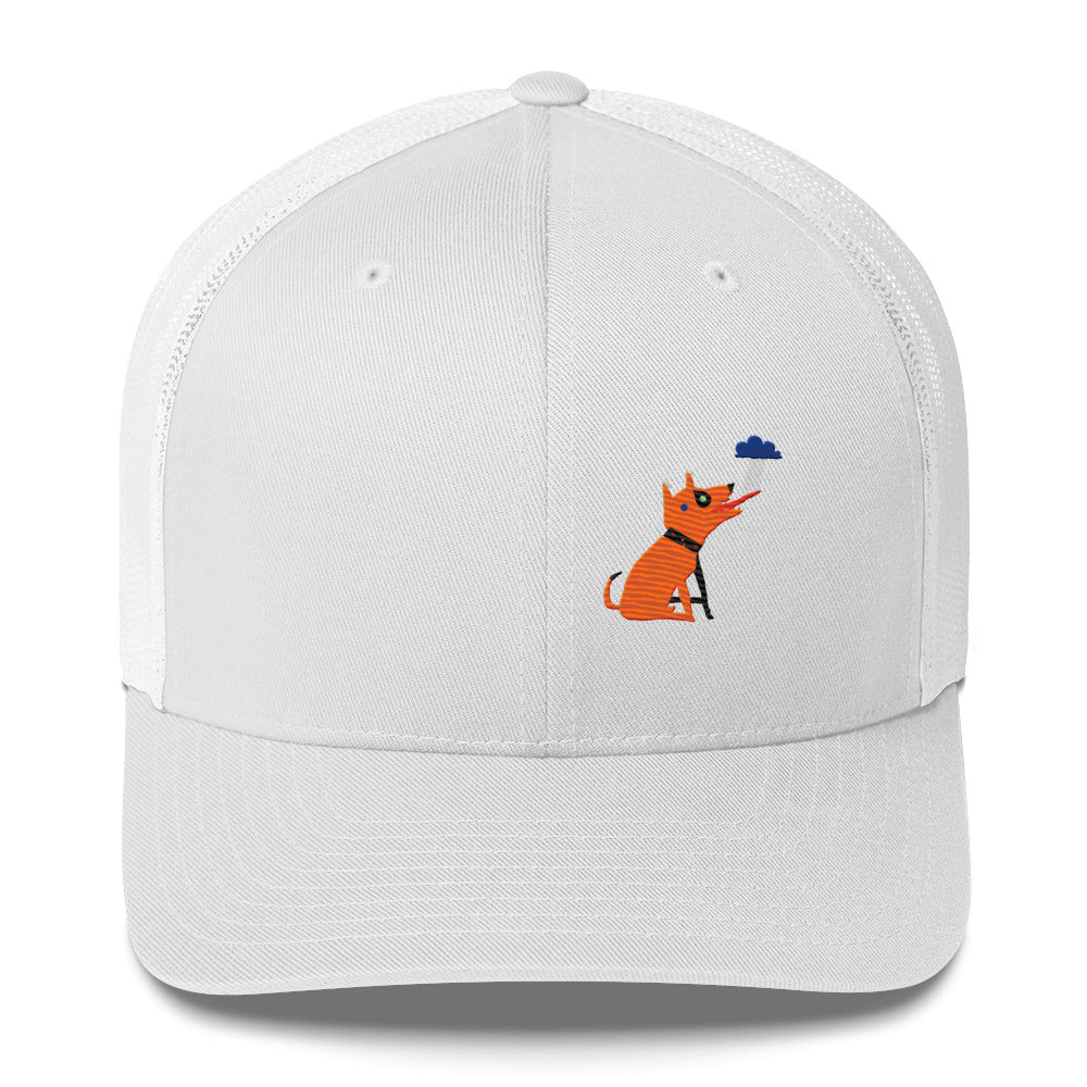 Clishirt© Embroidered Dog Drinking Rain Illustration Trucker Cap