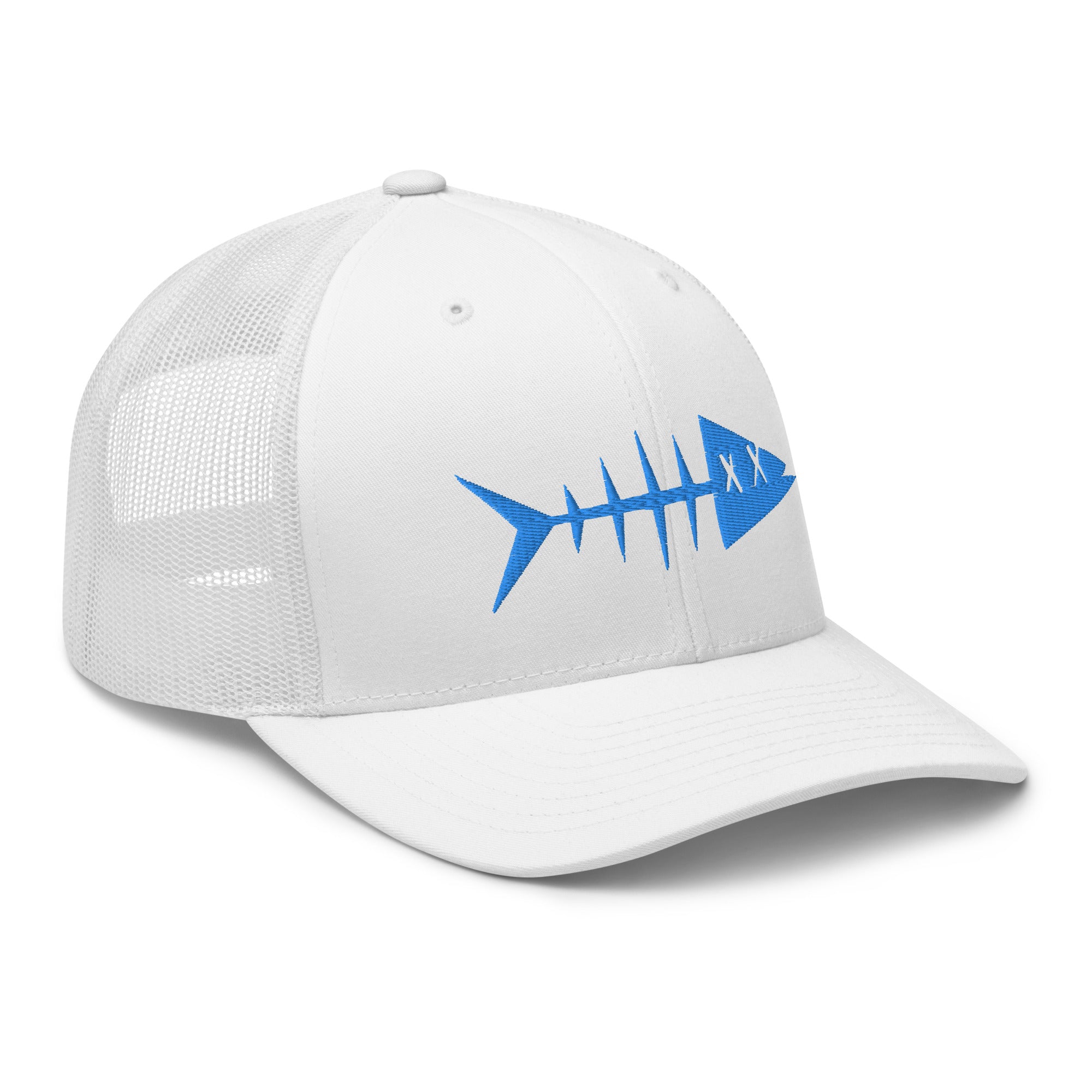 Clishirt© 3D Puff Embroidered White Fish Trucker Cap