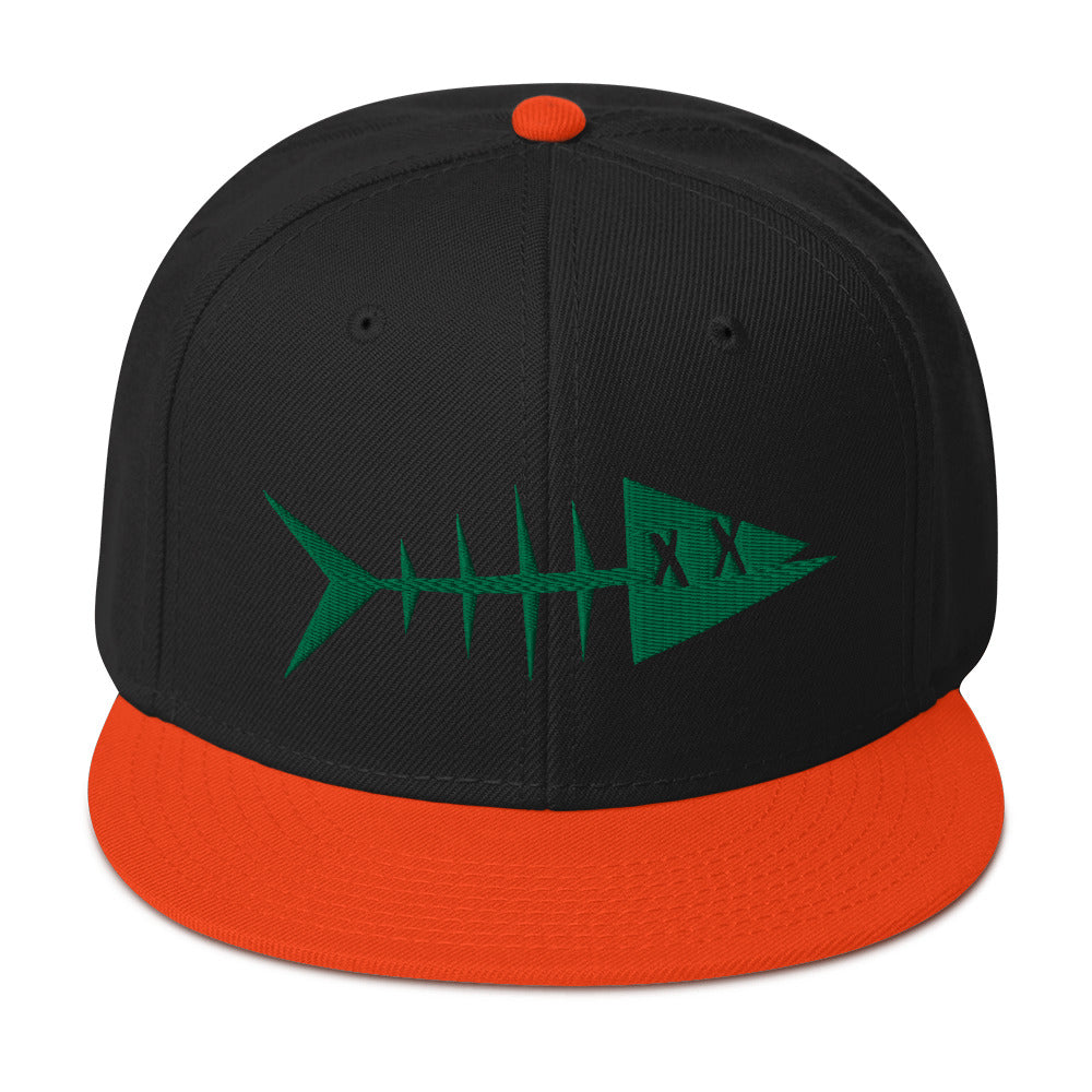 Clishirt© 3D Puff Embroidered Green Fish Snapback Hat