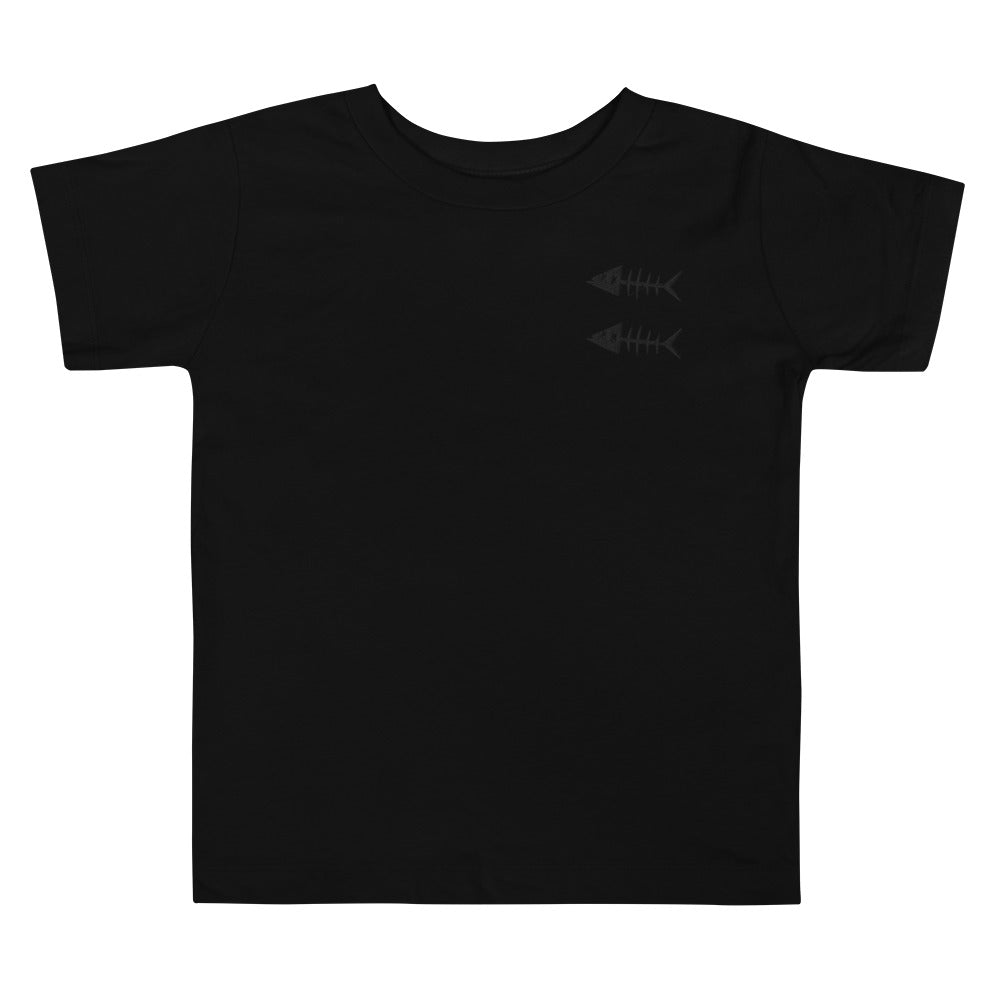 Clishirt© Embroidered Black Fish Toddler Black Short Sleeve Tee
