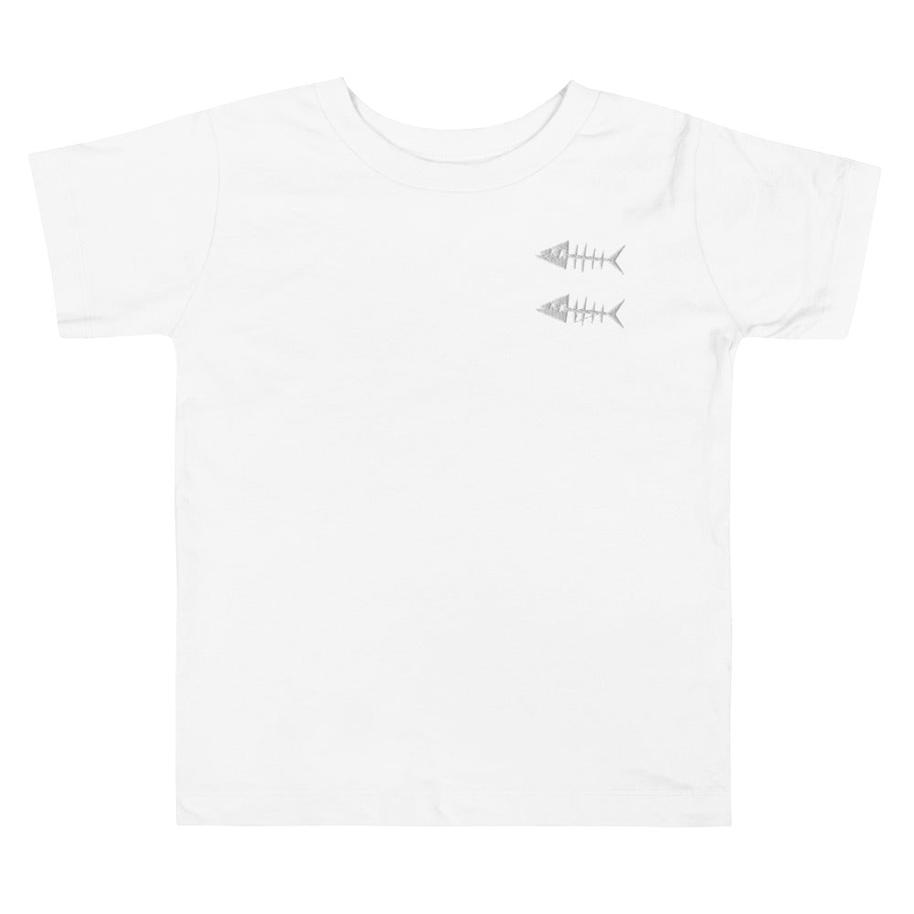 Clishirt© Embroidered White Fish Toddler White Short Sleeve Tee