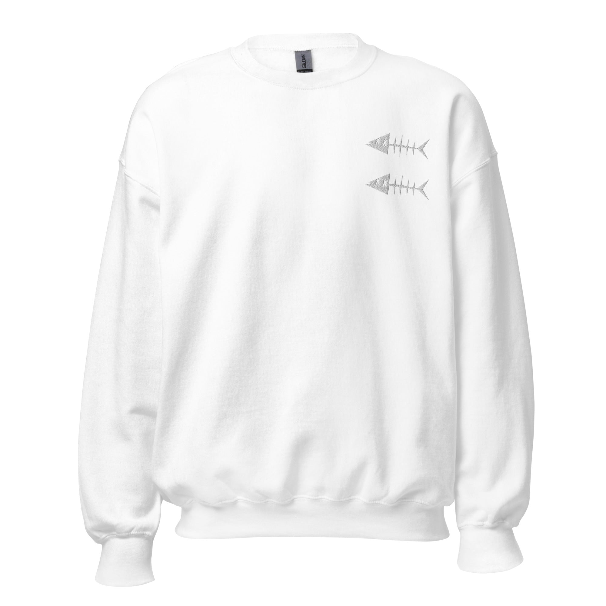 Clishirt© Embroidered White Fish Unisex Sweatshirt