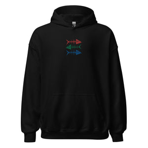 Clishirt© Embroidered Red Green Blue Fish Unisex Hoodie