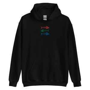 Clishirt© Embroidered Red Green Blue Fish Unisex Hoodie