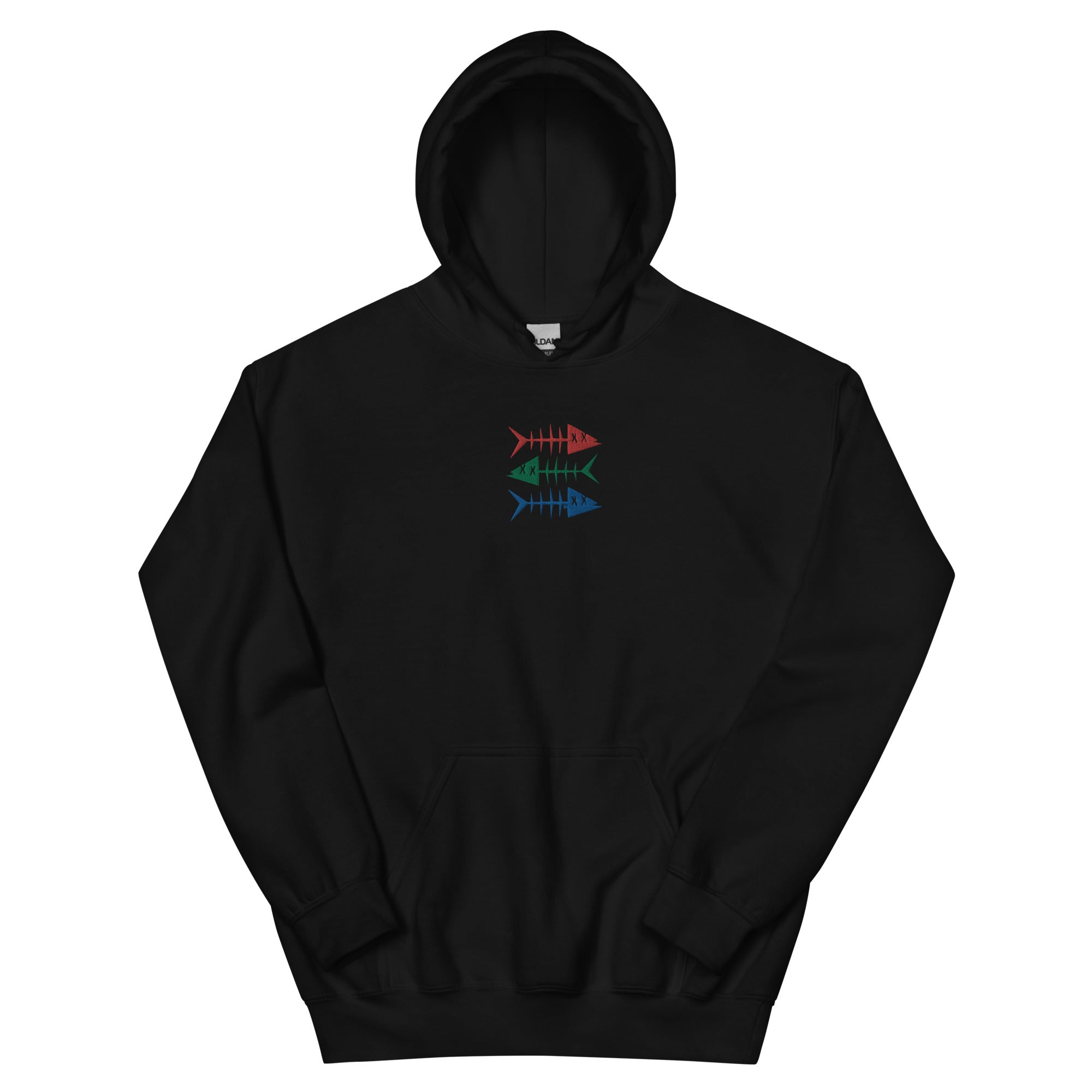 Clishirt© Embroidered Red Green Blue Fish Unisex Hoodie