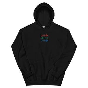 Clishirt© Embroidered Red Green Blue Fish Unisex Hoodie