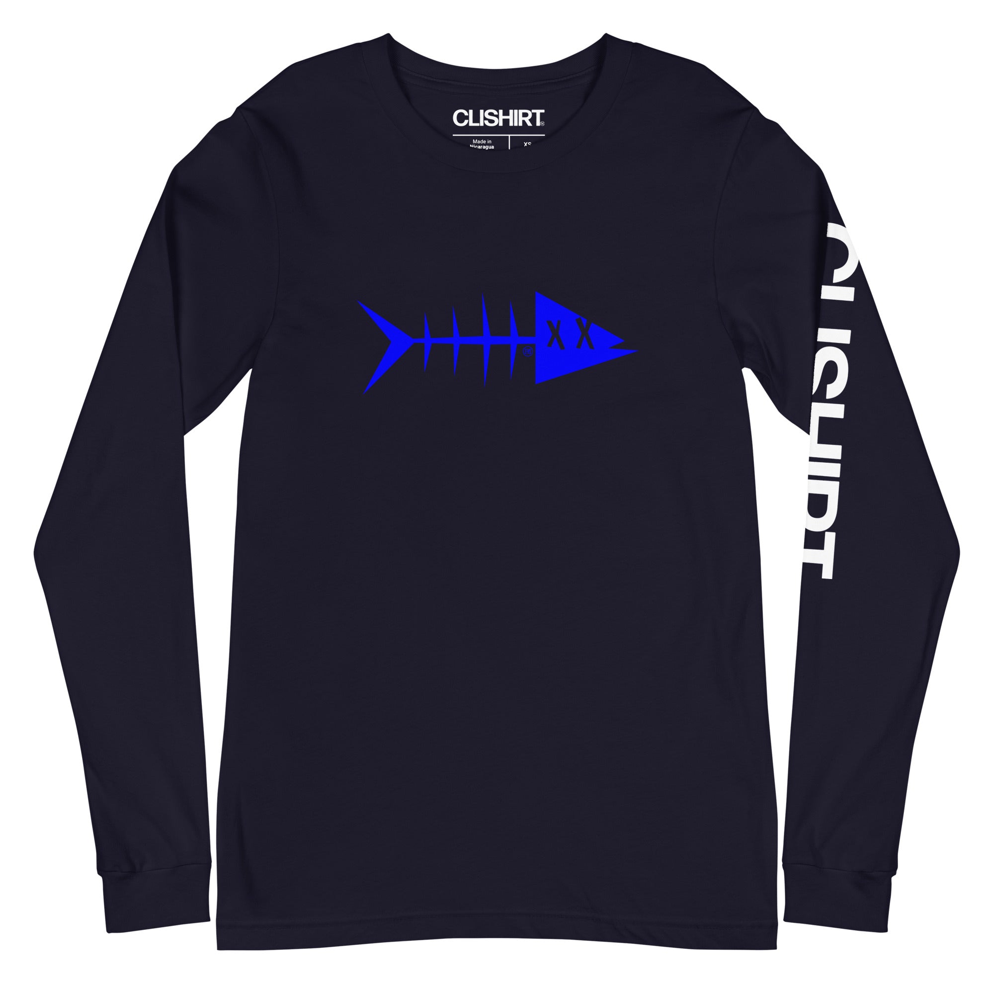 Clishirt© Blue Fish Unisex Navy Long Sleeve Tee