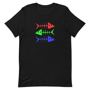 Clishirt© Red Green Blue Fish Unisex Black t-shirt