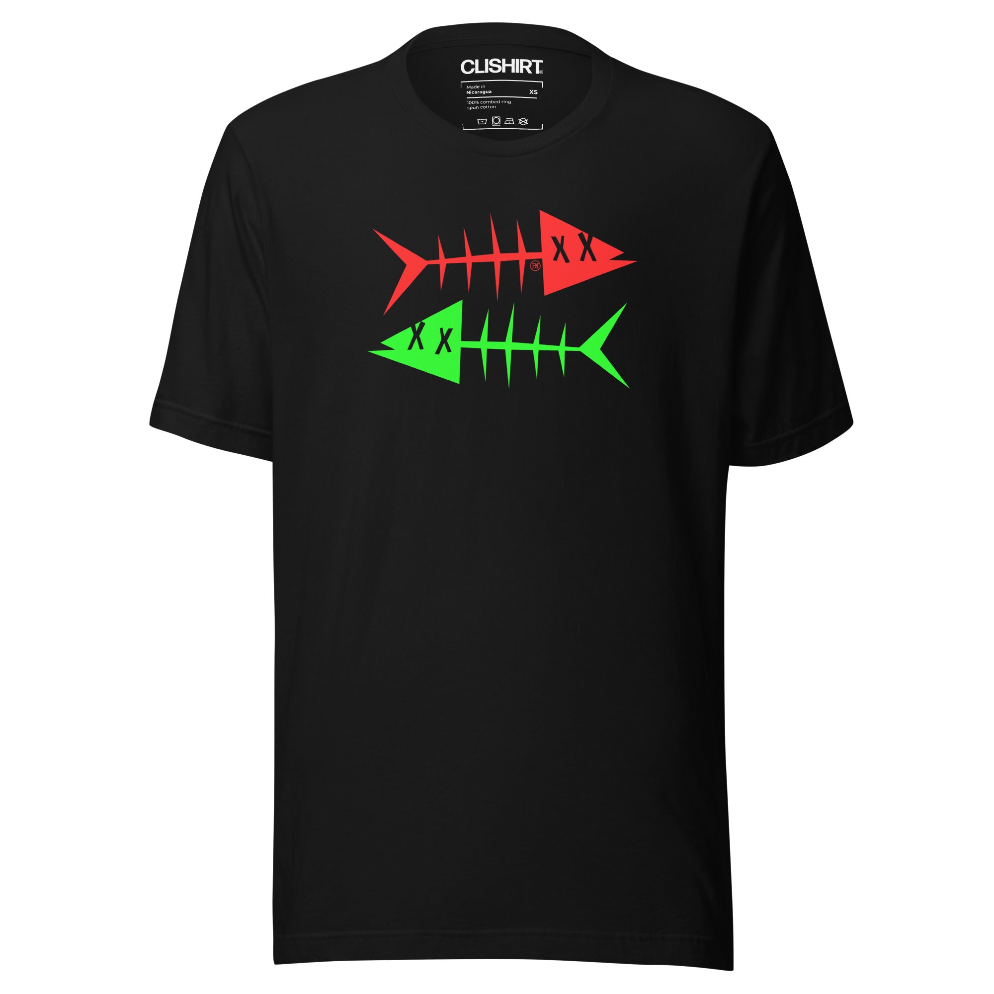 Clishirt© Red Fish Green Fish Unisex Black t-shirt