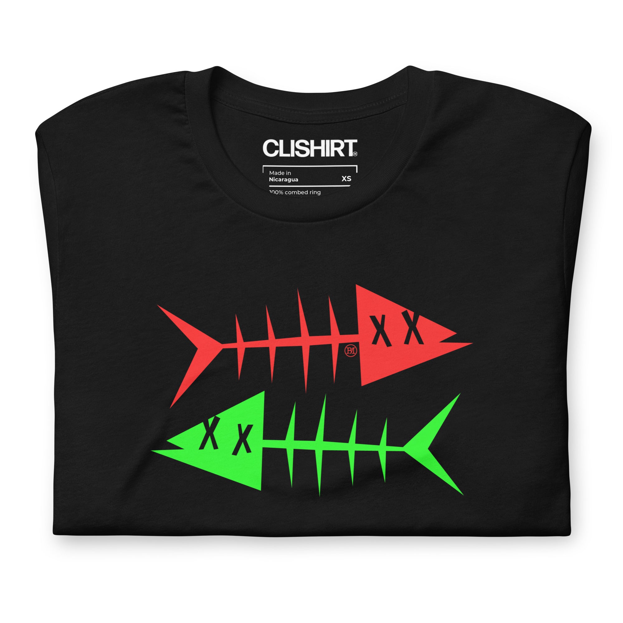 Clishirt© Red Fish Green Fish Unisex Black t-shirt