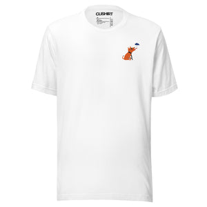 Clishirt© Multi Color Embroidered Dog Drinking Rain Illustration Unisex t-shirt