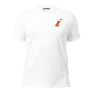 Clishirt© Multi Color Embroidered Dog Drinking Rain Illustration Unisex t-shirt