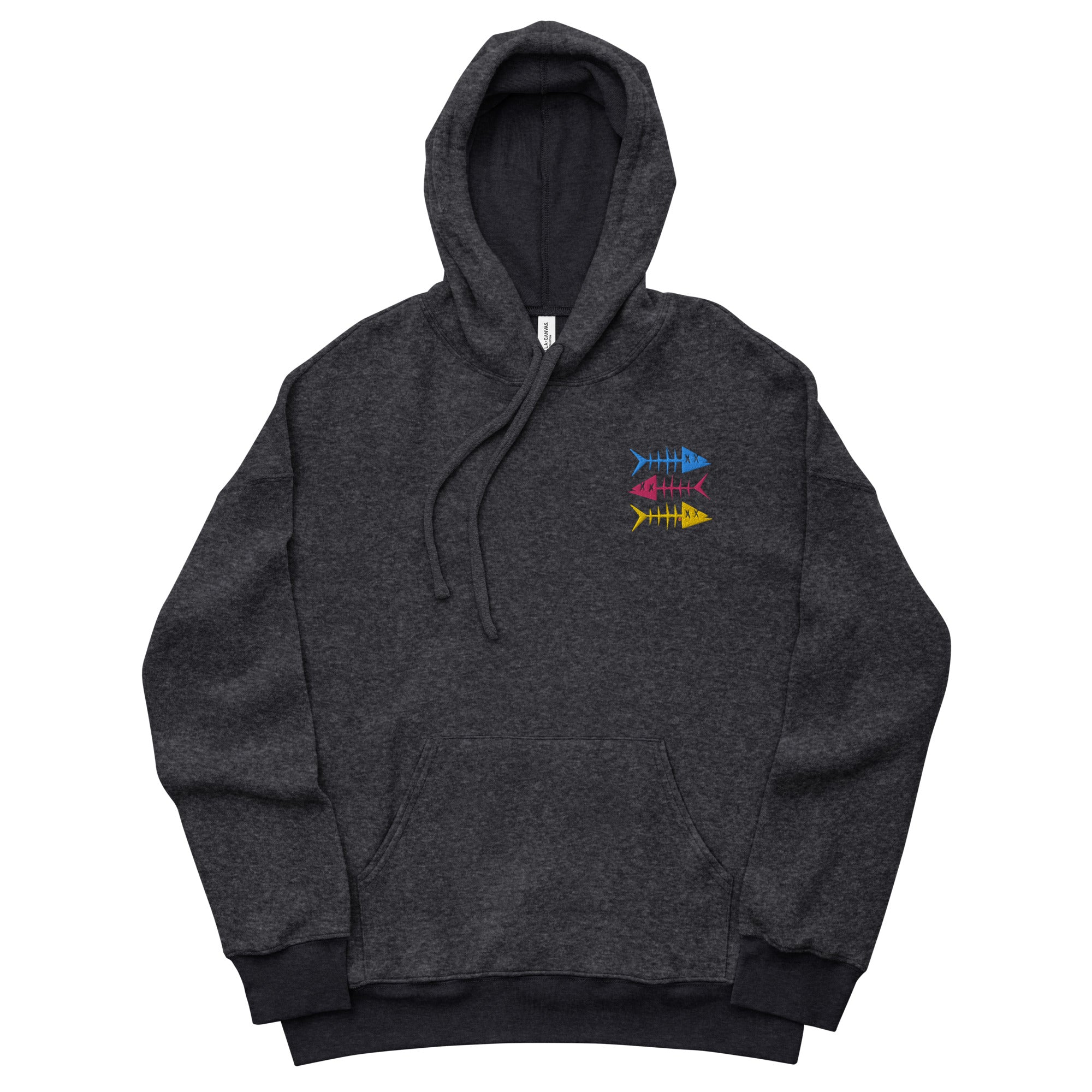 Clishirt© Embroidered Cyan Magenta Yellow Fish Unisex sueded fleece hoodie