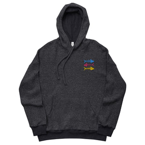 Clishirt© Embroidered Cyan Magenta Yellow Fish Unisex sueded fleece hoodie