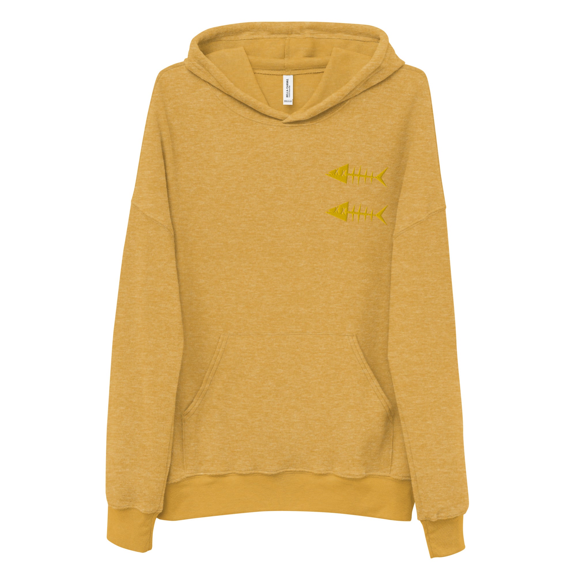 Clishirt© Embroidered Gold Fish Unisex heather mustard sueded fleece hoodie