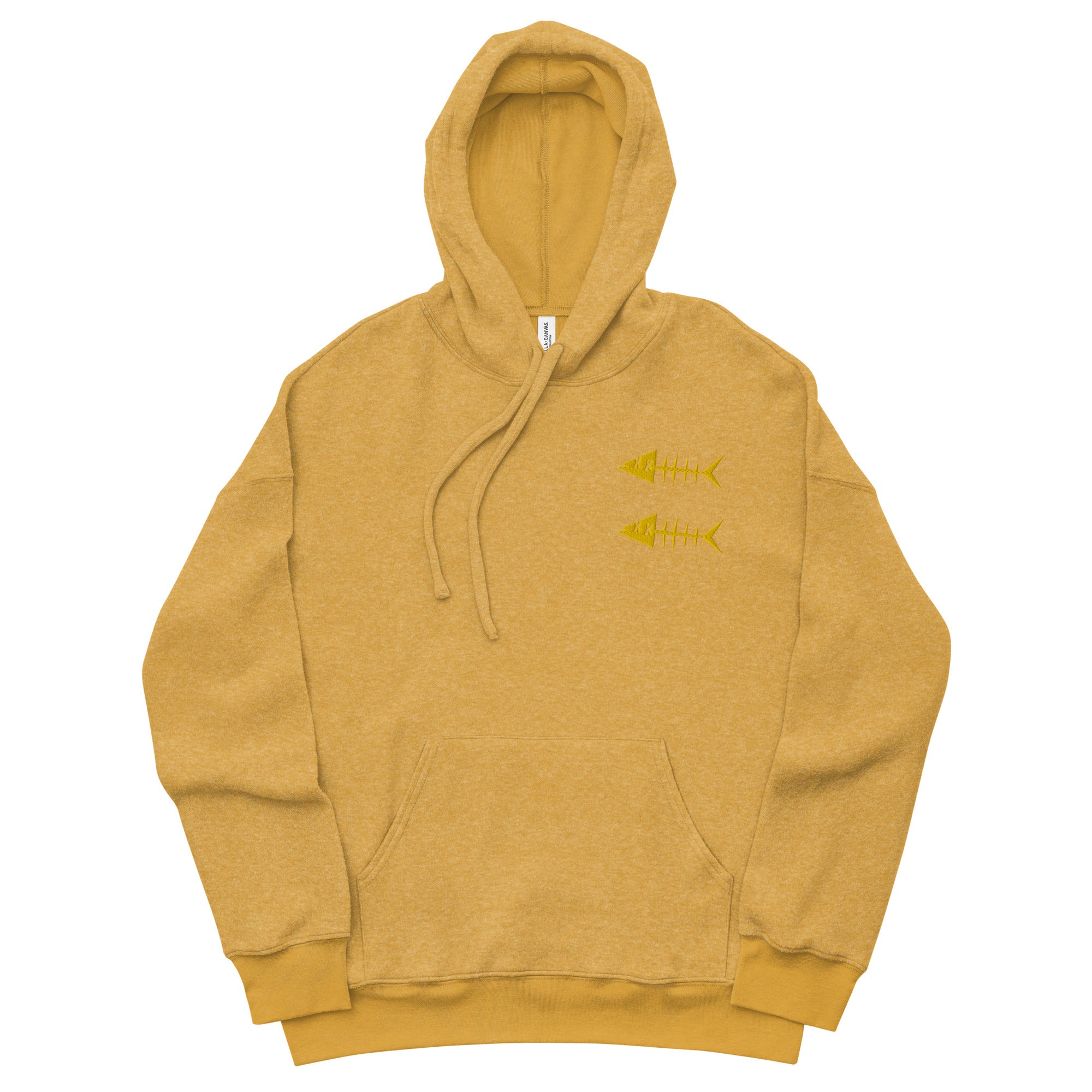 Clishirt© Embroidered Gold Fish Unisex heather mustard sueded fleece hoodie