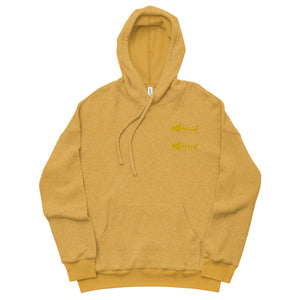 Clishirt© Embroidered Gold Fish Unisex heather mustard sueded fleece hoodie