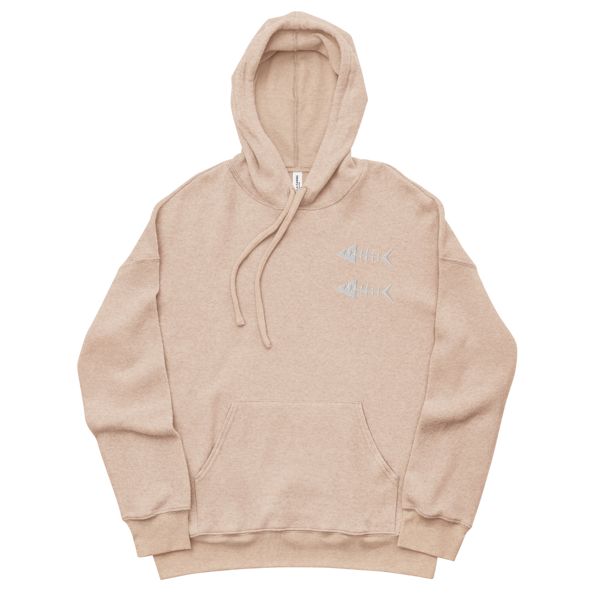 Clishirt© Embroidered White Fish Unisex heather oat sueded fleece hoodie