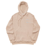 Clishirt© Embroidered White Fish Unisex heather oat sueded fleece hoodie