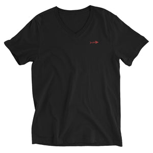 Clishirt© Embroidered Red Fish Unisex Short Sleeve V-Neck T-Shirt