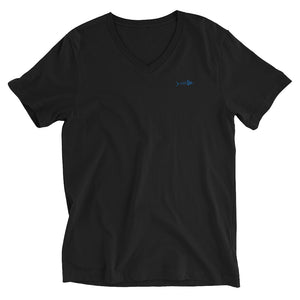 Clishirt© Embroidered Blue Fish Unisex Short Sleeve V-Neck T-Shirt