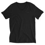 Clishirt© Embroidered Black Fish Unisex on Black Short Sleeve V-Neck T-Shirt